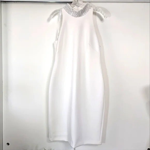 calvin klein white bodycon dress Woven Side Slit Midi Dress main image 0